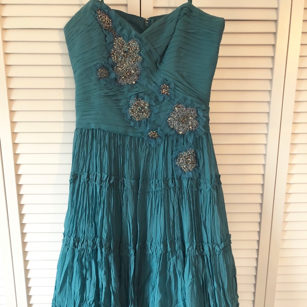 BCBG Max Azria Teal Embellished Party Dress